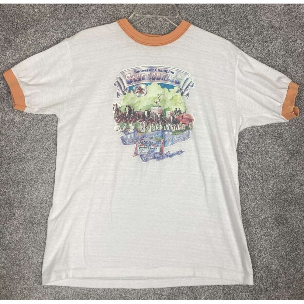 Vintage Budweiser Clydesdale T-Shirt White w/Orange Accents size L (runs small)